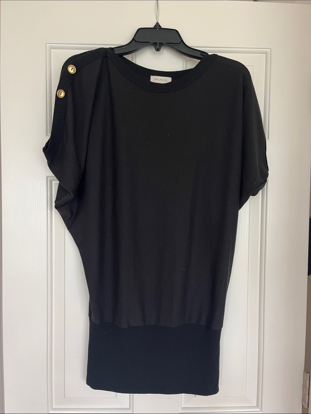 Solemio Black Ribbed Crewneck Sweater